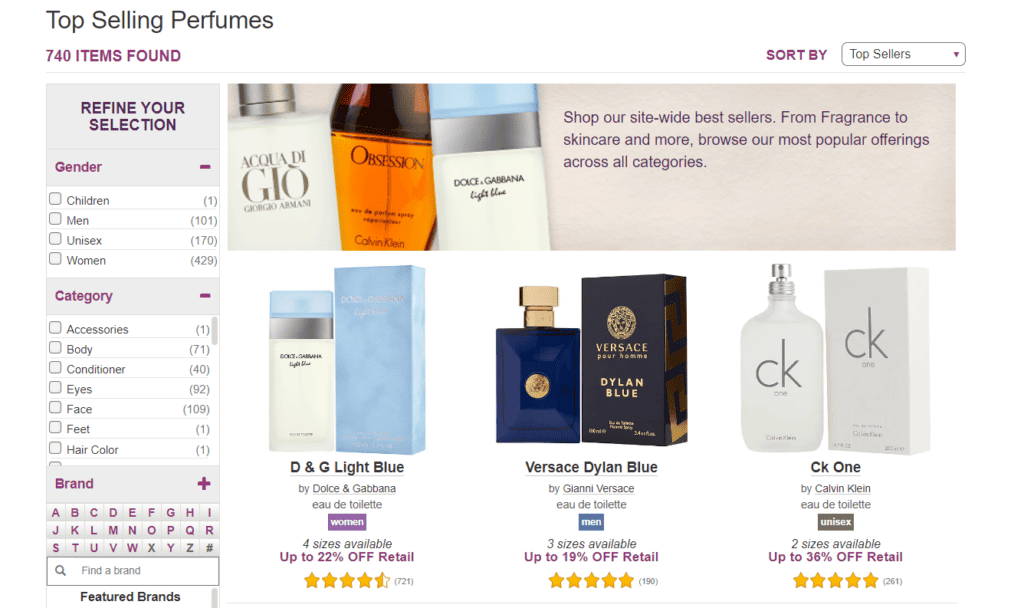 FragranceNet top selling perfumes