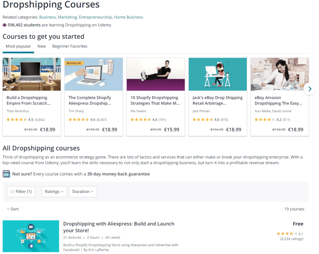 free dropshipping course udemy