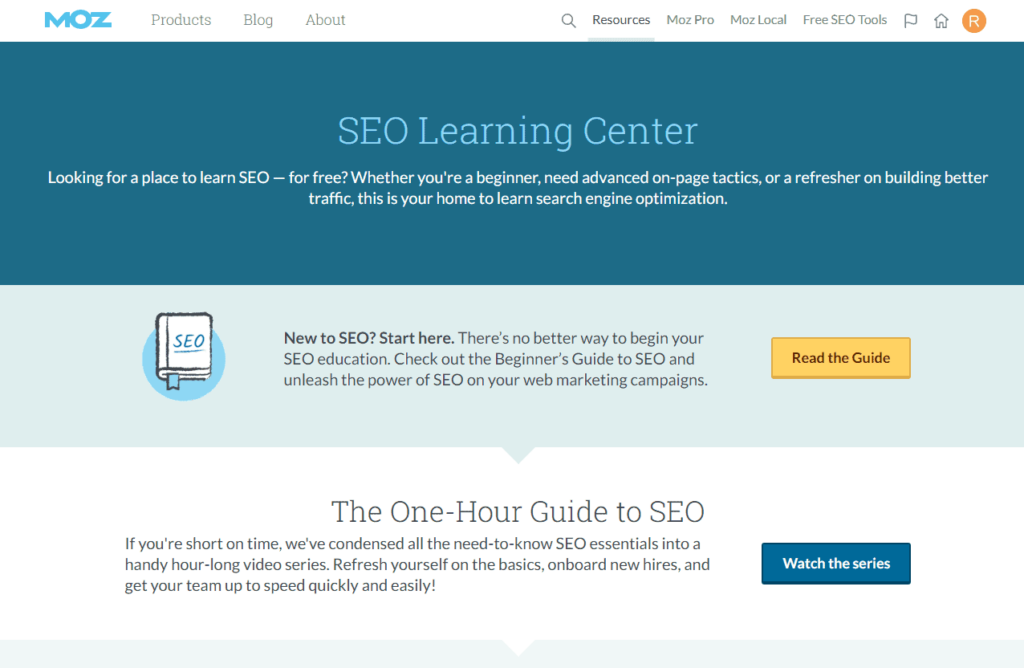 Free Ecommerce Courses: SEO Learning Cetner from Moz