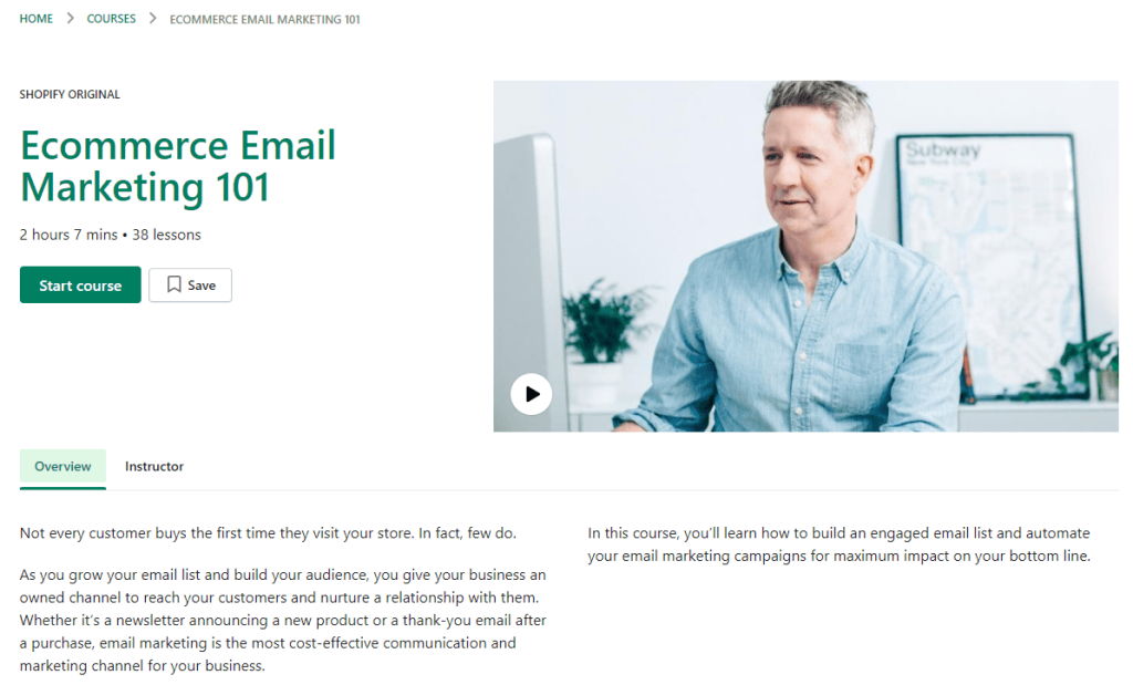 You can also learn email marketing on Shopify Learn. This is a screenshot of that free course