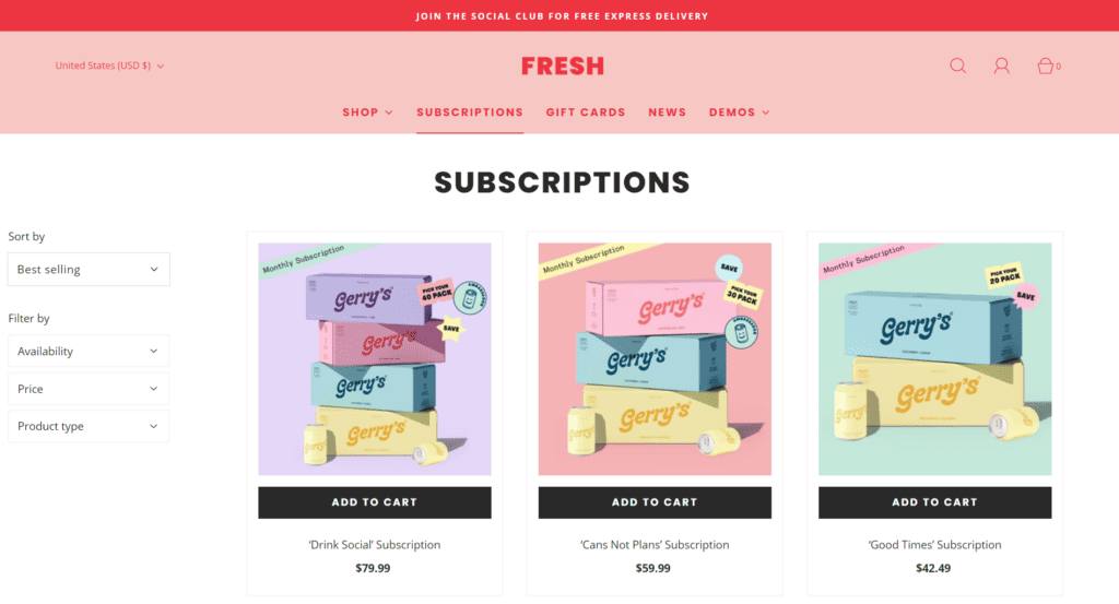 Fresh Shopify theme - subscriptions