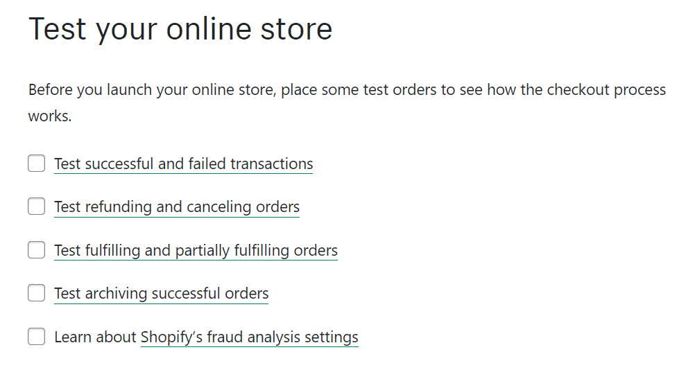 Shopify checklist to test your online store before launch