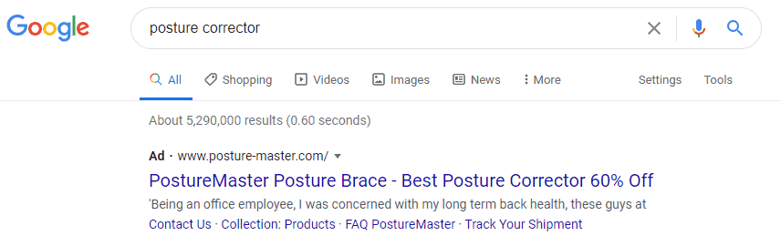 Google Ads example search result