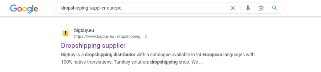 Google search dropshipping supplier Europe
