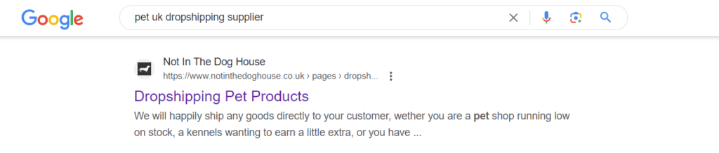 Google search: pet uk dropshipping supplier