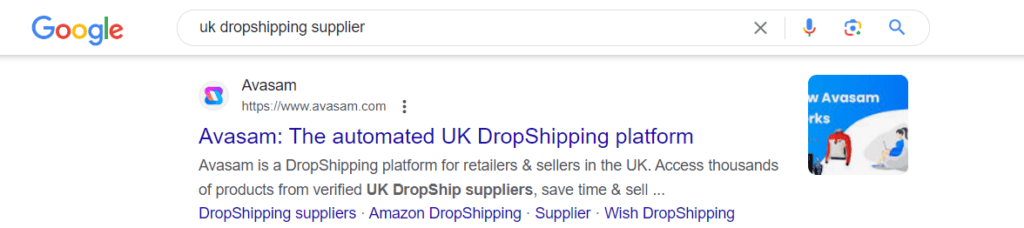 Google search: UK dropshipping supplier