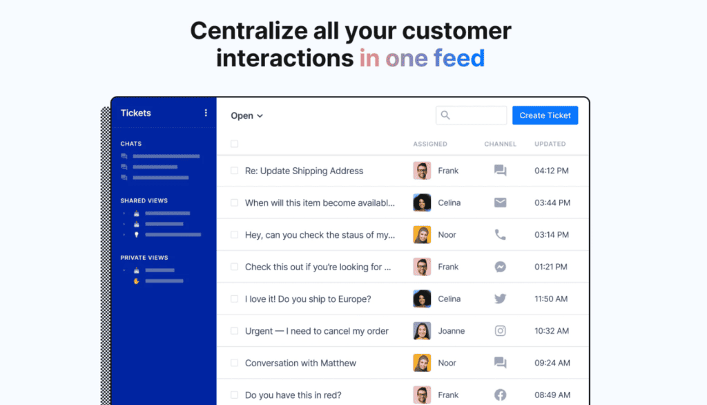 Gorgias centralized customer interaction feed