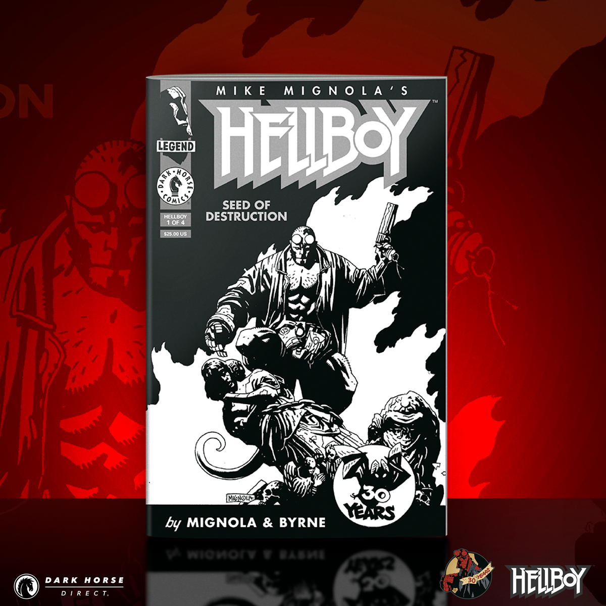 The Hellboy 30th Anniversay Seed of Destruction SDCC 2024 edition cover by Mike Mignola.
