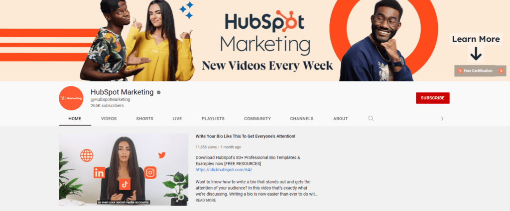 Hubspot marketing youtube channel