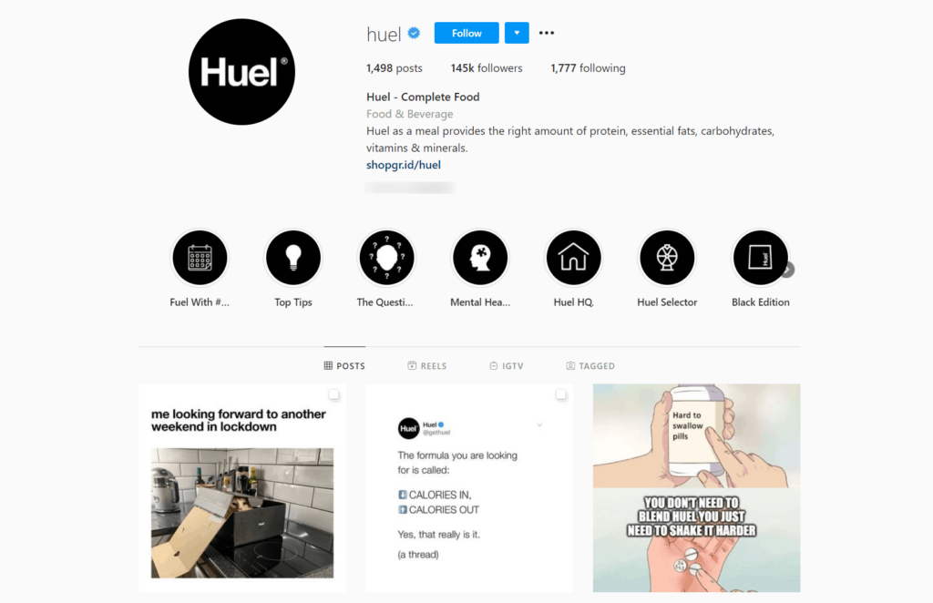 Huel Ecommerce Store Instagram Account Examples