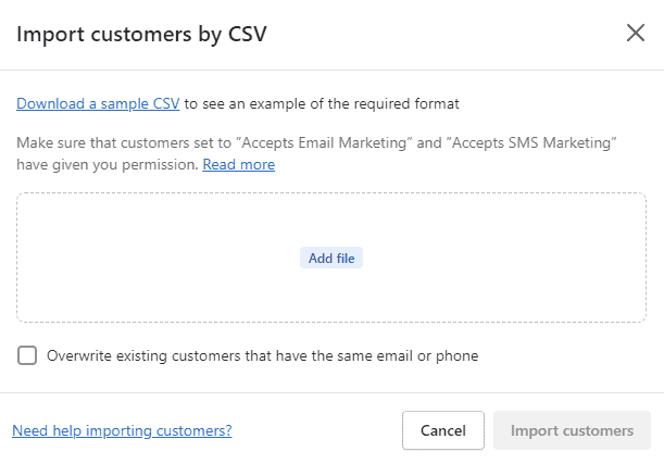 Import customers by csv file