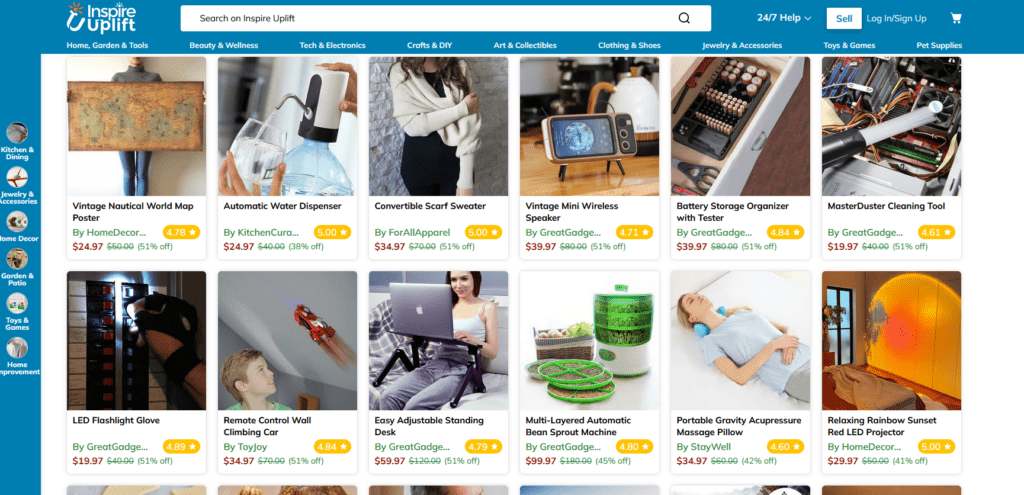 Homepage of Inspire Uplift dropshipping brand