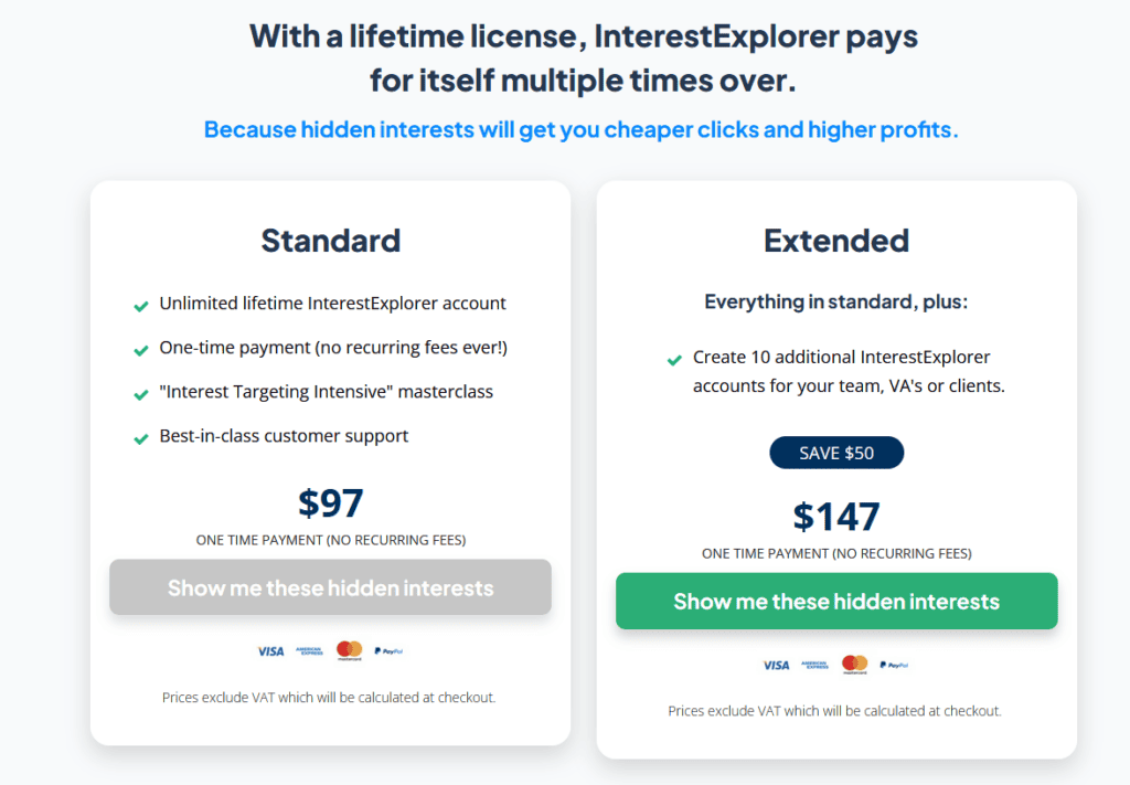 Interest Explorer pricing plans