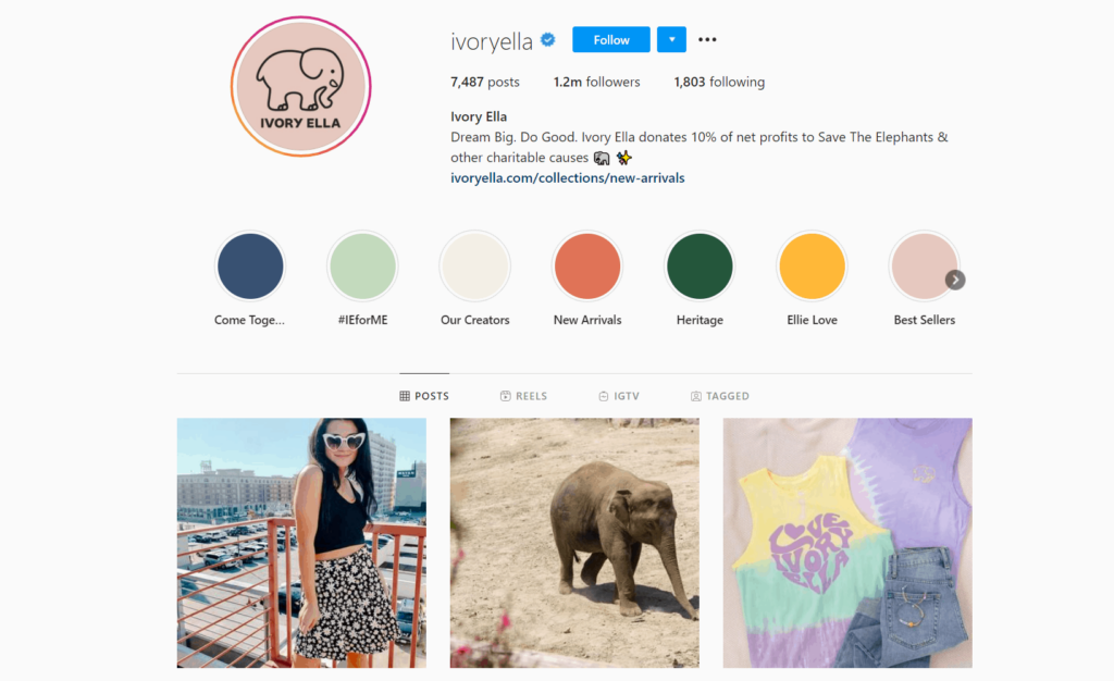 Ivory Ella Ecommerce Store Instagram Account Examples