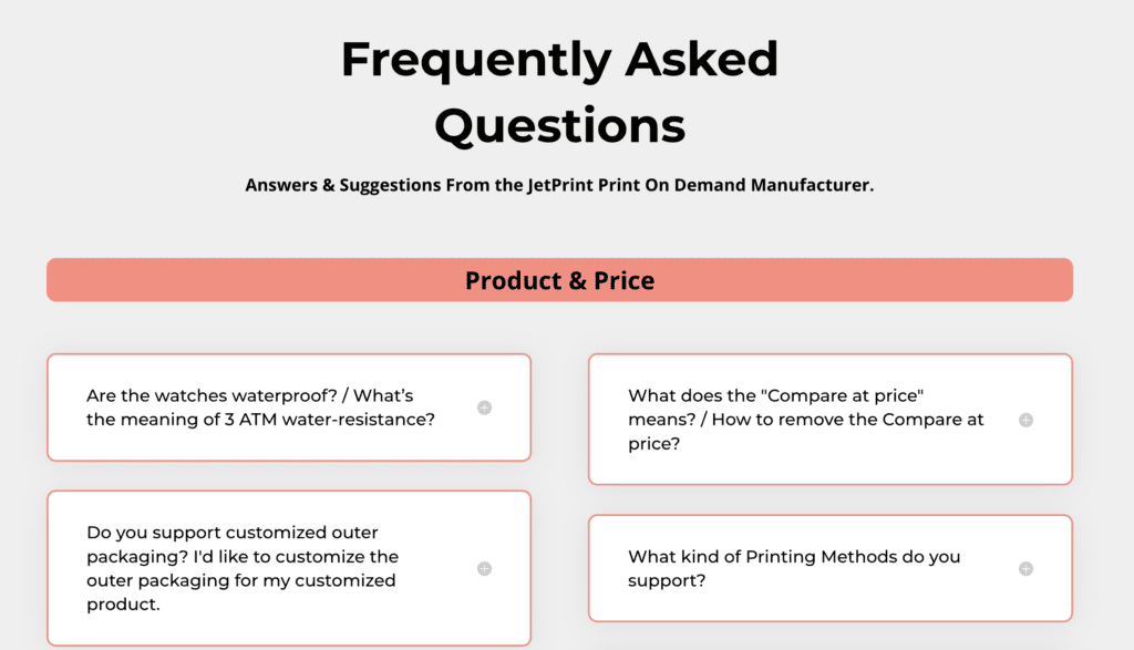 FAQ page from JetPrint