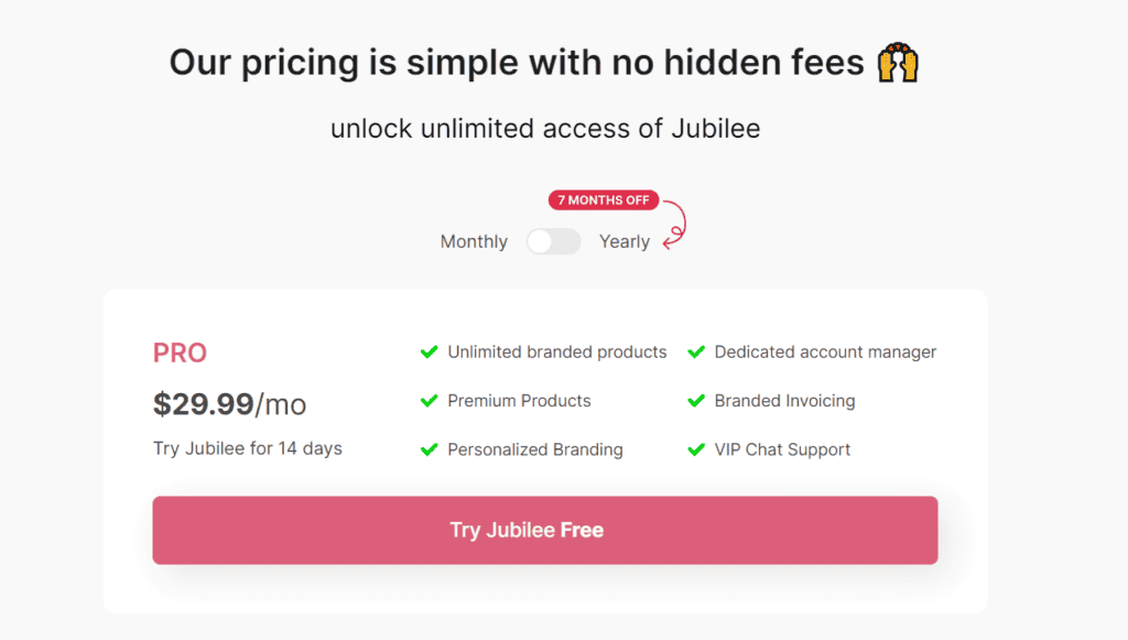 Jubilee pricing