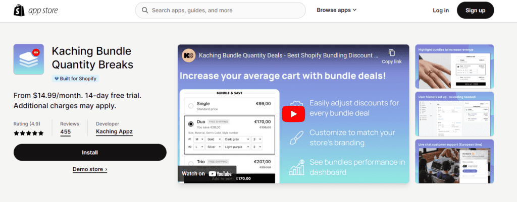 Kaching Bundle Quantity Breaks app on Shopify App Store