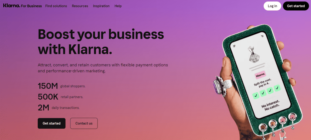 Home page of Klarna