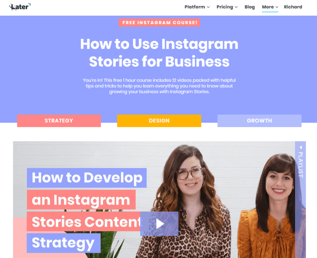 Example of one of the free Instagram courses, the how to use Instagram stories for your business course