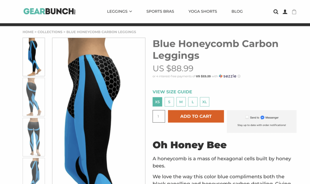 leggings product page