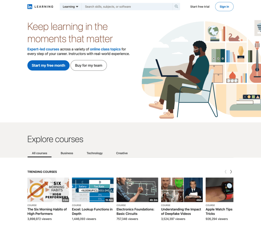 LinkedIn Learning home page 