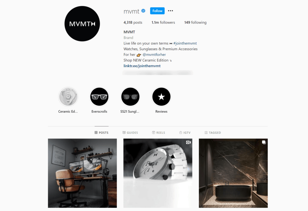 MVMT Ecommerce Store Instagram Account Examples