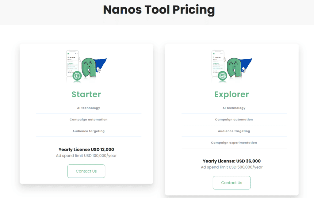 Nanos pricing plans