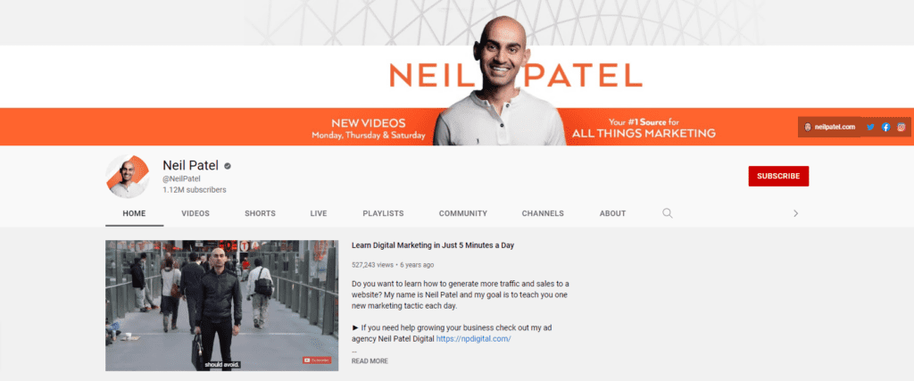Neil patel youtube channel