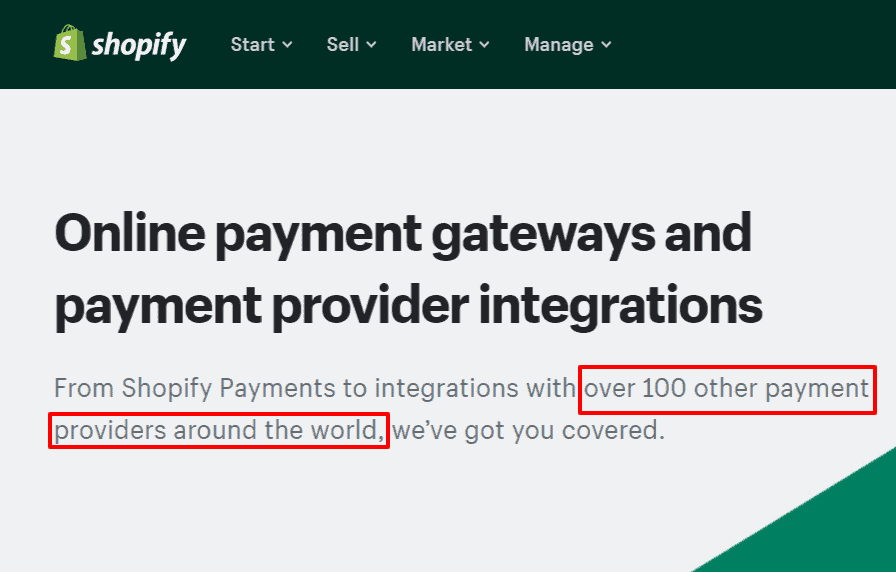 Over 100 supported payments on Shopify