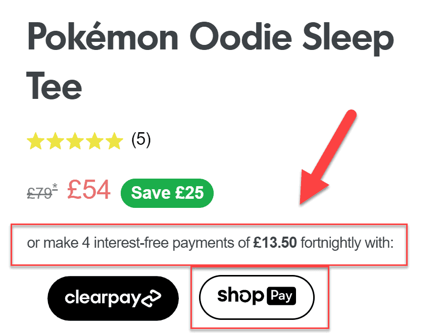 Shop Pay button of Oodie