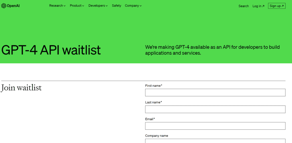 OpenAI's waitlist page