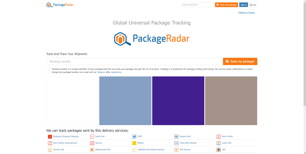 PackageRadar Homepage