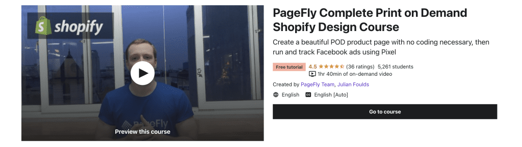 Pagefly udemy course print on demand dropshipping