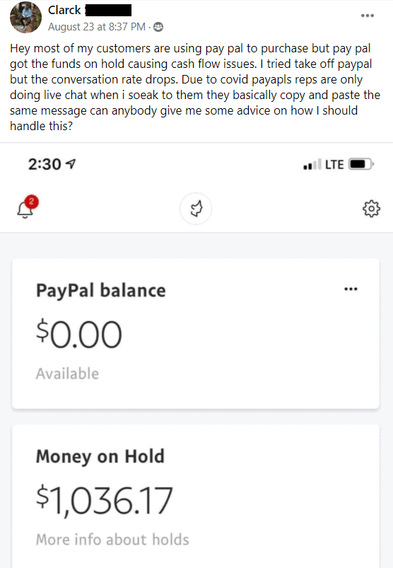 paypal funds on hold