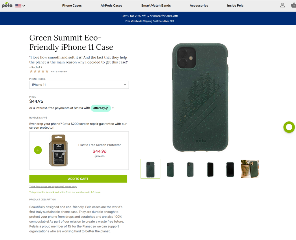 Pela Case product description example ecommerce