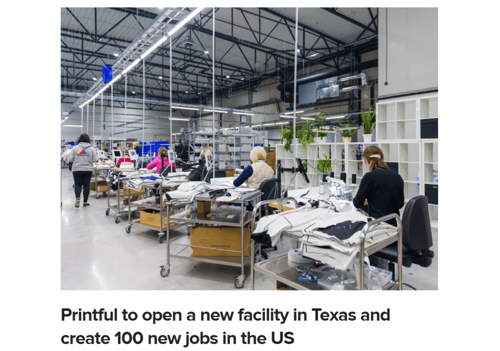 Printful new Texas facility