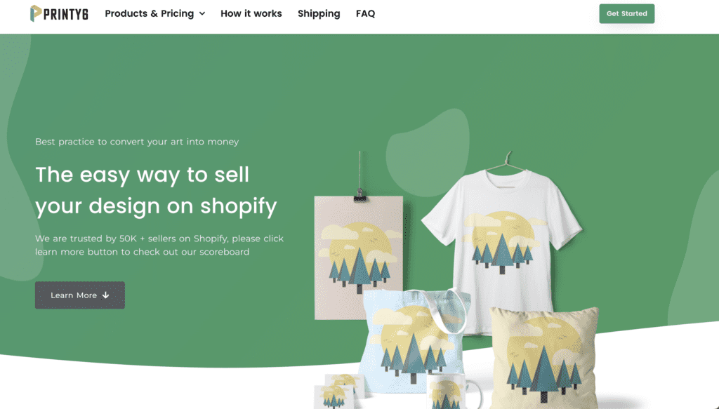Printy6 Shopify integrations page