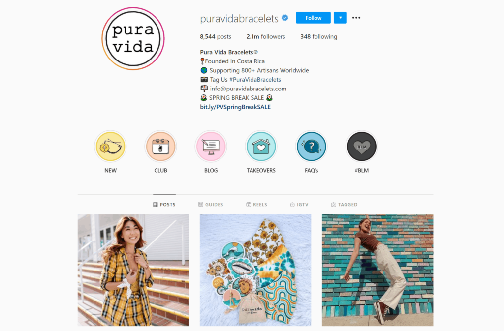 Pura Vida Bracelets Ecommerce Store Instagram Account Examples