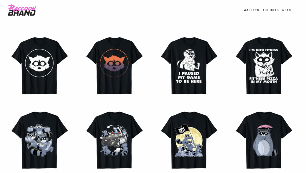 RaccoonBrand tee collection page