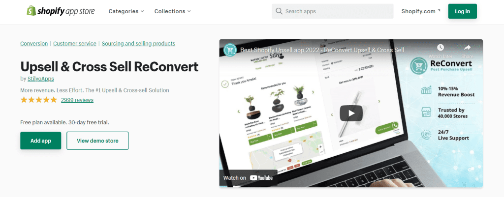 ReConvert Shopify app for upselling