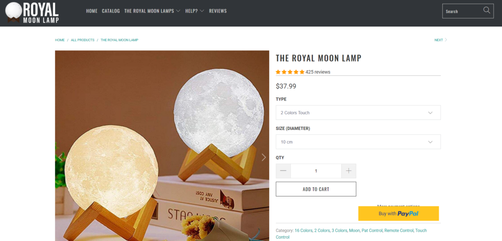 Royal Moon Lamp product page