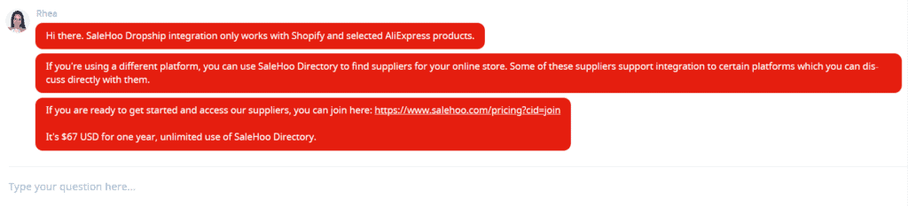 Customer support answer of SaleHoo