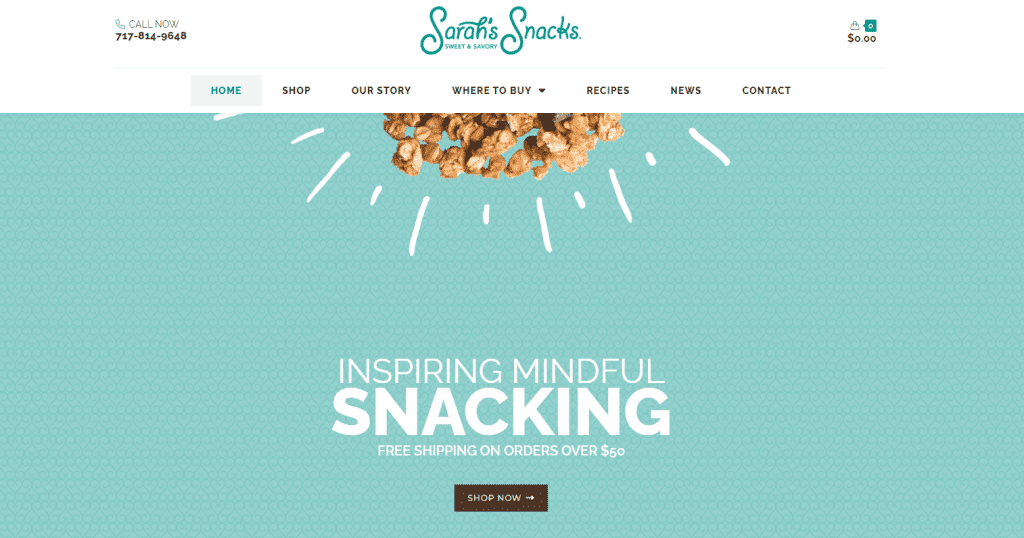 Sarah's Snacks homepage