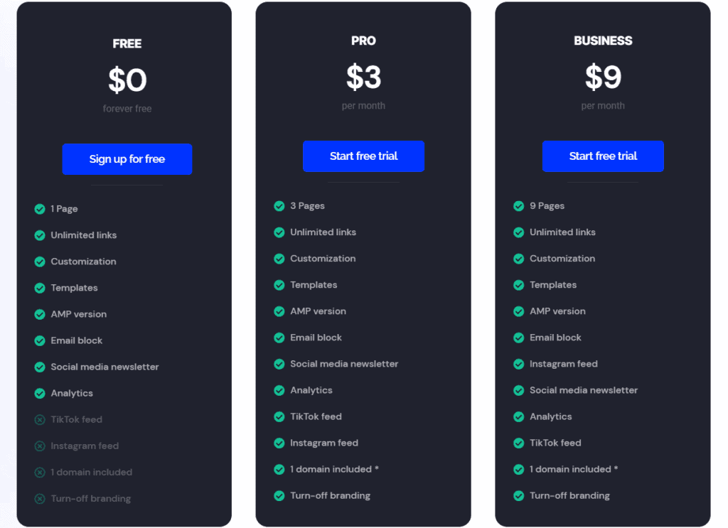 Screenshot of Feedlink pricing