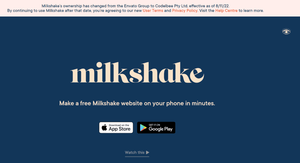 Screenshot of Milkshake homepage