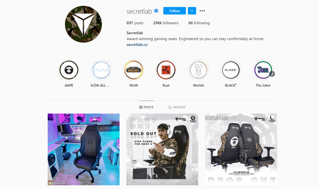Secretlab Ecommerce Store Instagram Account Examples