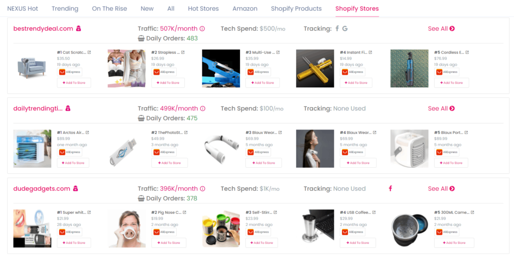 Example from Sell The Trend's Shopify store explorer