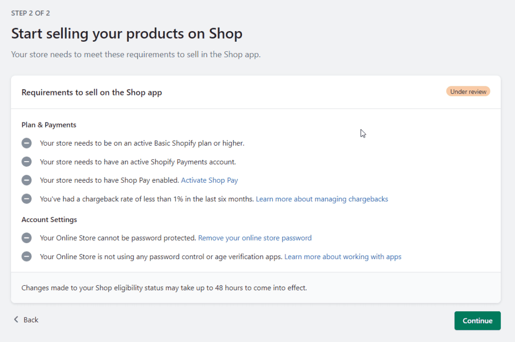 Requirements of Shop App