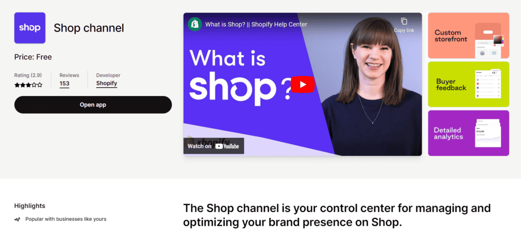 Shop channel Shopify app