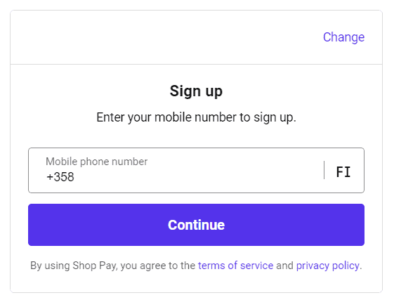 Sign up to Shop Pay